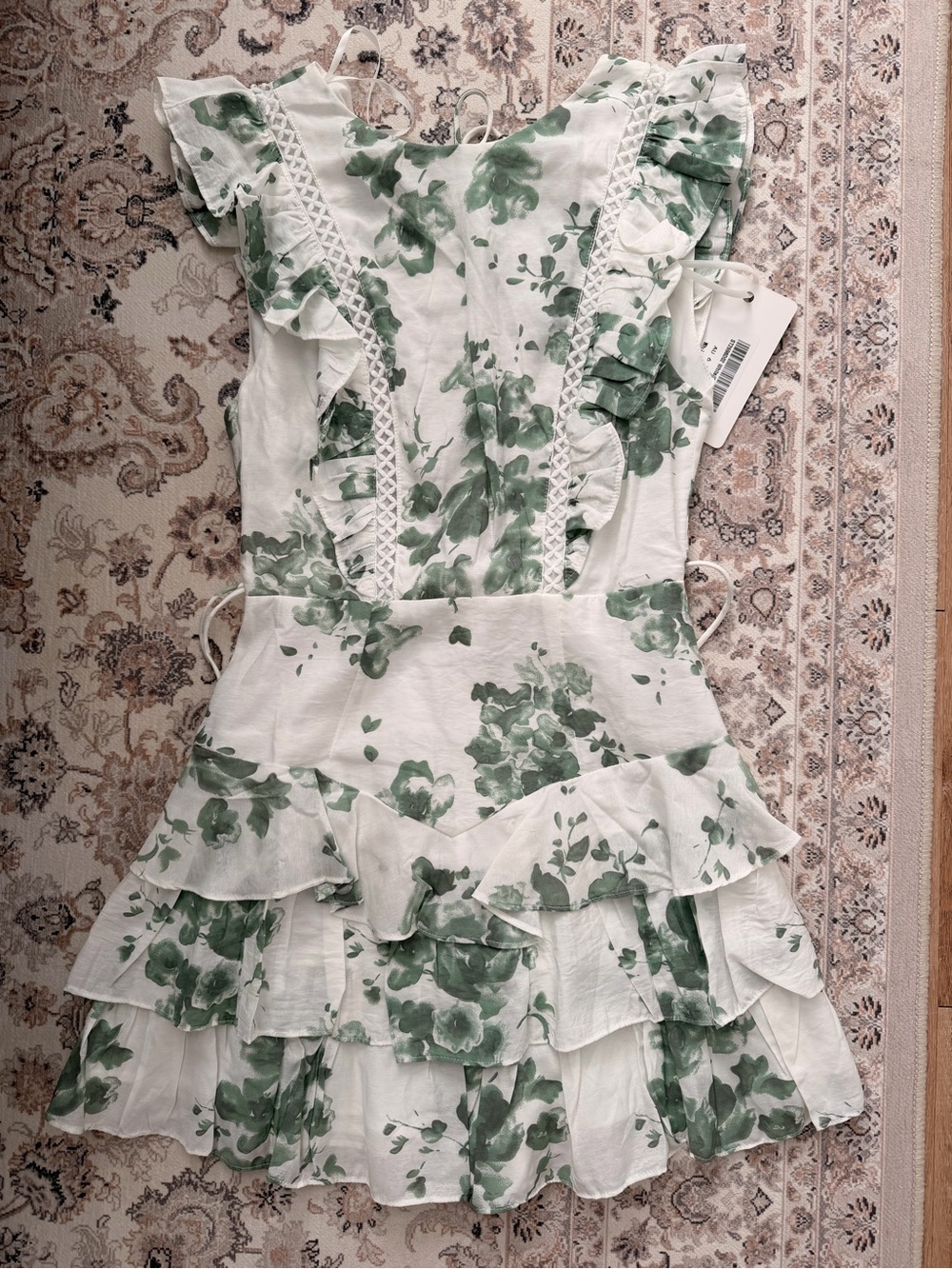 White & Green Floral Ruffle Mini Dress Romper